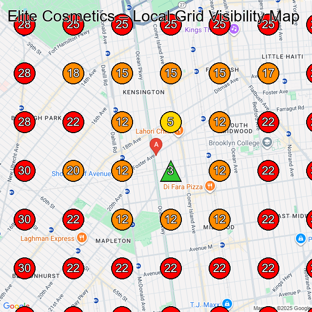 Elite Cosmetics GeoGrid visibility map for Cosmetic Products Manufacturer in None